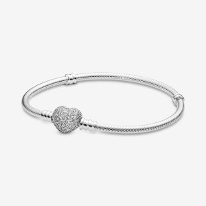 Sterling Silver Pandora Moments Sparkling Heart Clasp Snake Charm Holders | 5846203-NX