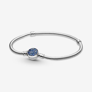 Sterling Silver Pandora Moments Sparkling Blue Disc Clasp Snake Charm Holders | 8640173-ZV