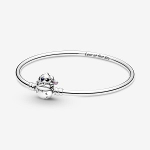 Sterling Silver Pandora Moments Stitch Biting Clasp Bangle Charm Bracelets | 6013789-YA