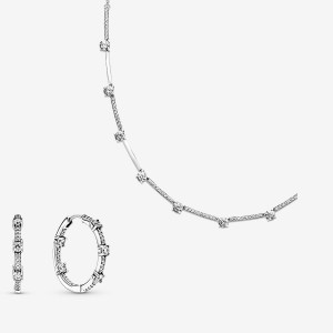 Sterling Silver Pandora Necklace & Earring Sets | 8265074-CI