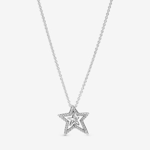 Sterling Silver Pandora Pavé Asymmetric Star Collier Pendant Necklaces | 5241076-SG