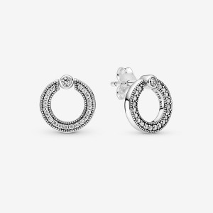 Sterling Silver Pandora Pavé & Logo Circle Reversibles Stud Earrings | 0624739-UG