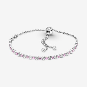 Sterling Silver Pandora Pink & Clear Sparkle Slider Sliding Bracelets | 7320459-FR