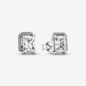 Sterling Silver Pandora Rectangular Sparkling Halos Stud Earrings | 4321950-LC