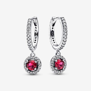 Sterling Silver Pandora Red Round Sparkling Hoop Earrings | 7361952-FR