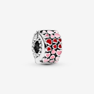 Sterling Silver Pandora Red & Pink Hearts Clips | 8157634-AB