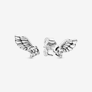 Sterling Silver Pandora Sparkling Angel Wings Stud Earrings | 6214905-KX