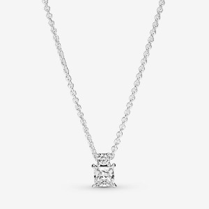 Sterling Silver Pandora Sparkling Collier Round & Square Pendant Necklaces | 5396170-LH