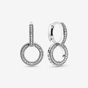 Sterling Silver Pandora Sparkling Double Hoop Earrings | 2853419-FI