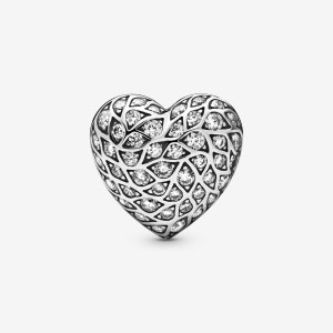 Sterling Silver Pandora Sparkling Pattern Heart Single Stud Earrings | 6932748-EH