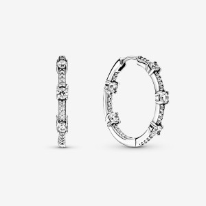 Sterling Silver Pandora Sparkling Pavé Bars Hoop Earrings | 0946238-XN