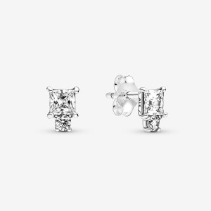 Sterling Silver Pandora Sparkling Round & Square Stud Earrings | 9547308-DV