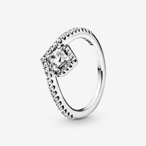 Sterling Silver Pandora Square Sparkle Wishbone Statement Rings | 9486201-OR