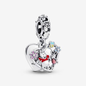 Sterling Silver Pandora Winnie the Pooh & Piglet Double Dangle Dangle Charms | 0753491-WV