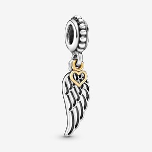 Two-tone Pandora Angel Wing and Heart Dangle Dangle Charms | 8746123-XT