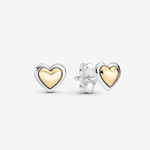 Two-tone Pandora Domed Golden Hearts Stud Earrings | 0728195-HK