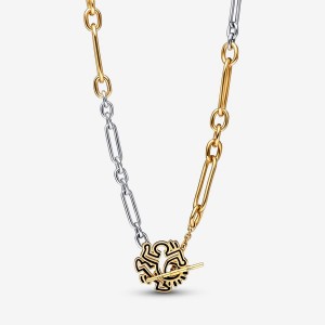 Two-tone Pandora Keith Haring x Two-tone Twisted Figure T Bar Pendant Necklaces | 6197238-AL