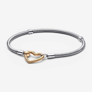 Two-tone Pandora Moments Heart Closure Snake Best Seller Bracelets | 6297538-WP