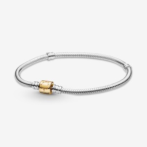 Two-tone Pandora Moments Two-tone Barrel Clasp Snake Chain Bracelets | 2897516-TE