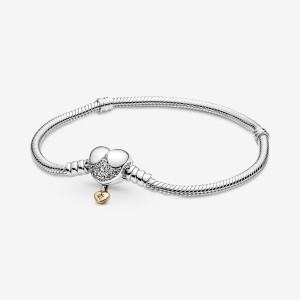 Two-tone Pandora Princess Moments Heart Snake Charm Bracelets | 1827045-HL