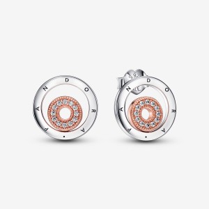 Two-tone Pandora Signature Two-tone Logo Circless Stud Earrings | 0915824-TR