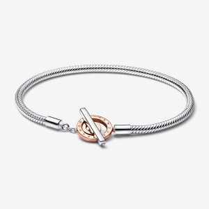 Two-tone Pandora Signature Two-tone Logo T-Bar Snake Charm Bracelets | 2093147-MX