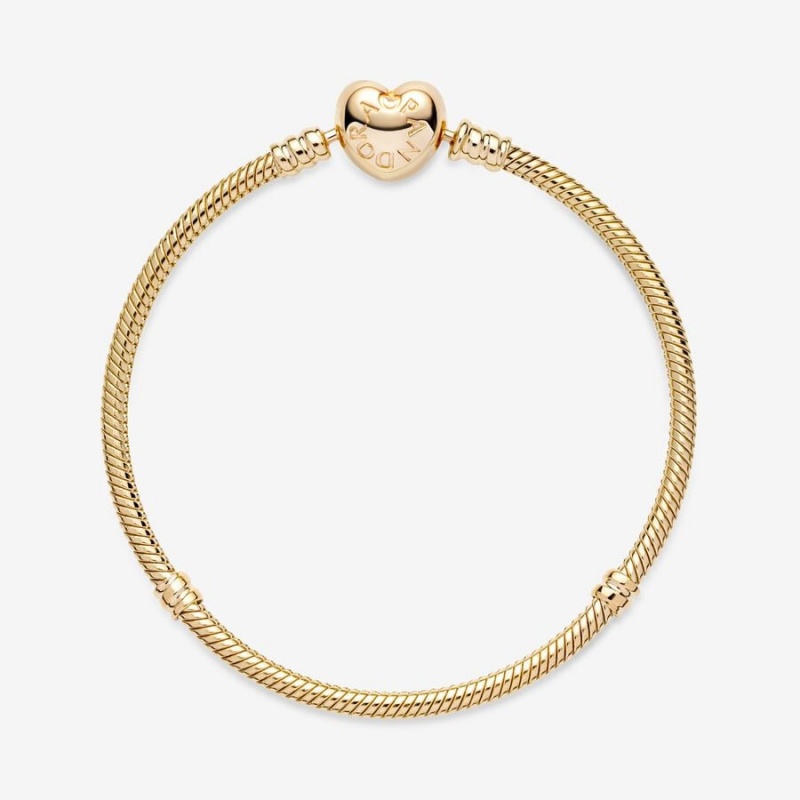 Gold Pandora Moments Heart Clasp Snake Charm Bracelets | 9516270-US