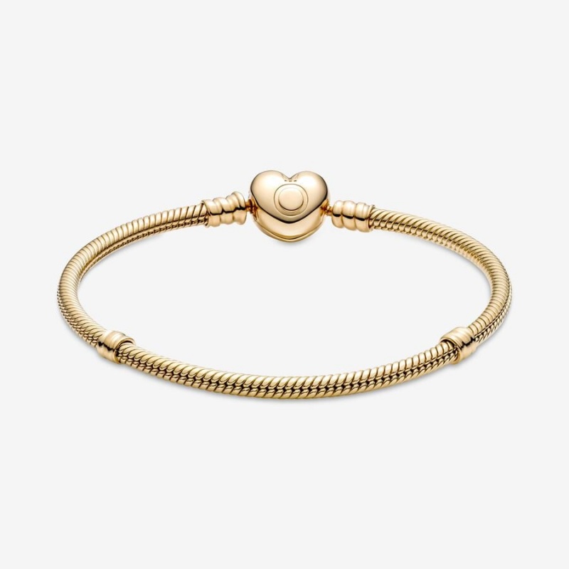 Gold Pandora Moments Heart Clasp Snake Charm Bracelets | 9516270-US