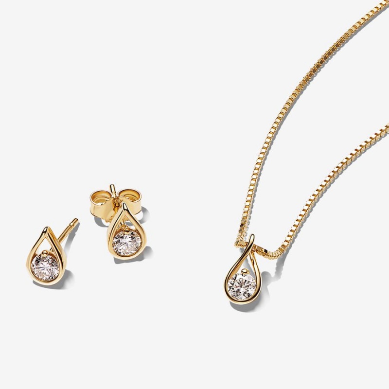 Gold Pandora Necklace & Earring Sets | 6849315-FG