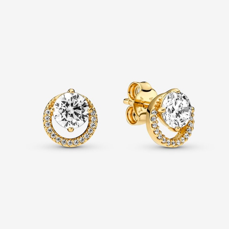 Gold Pandora Sparkling Round Halo Jewelry Gift Set Stud Earrings | 7043619-PJ