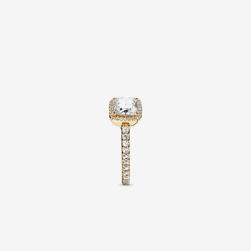 Gold Pandora Square Sparkle Halo Halo & Solitaire Rings | 8203914-OZ