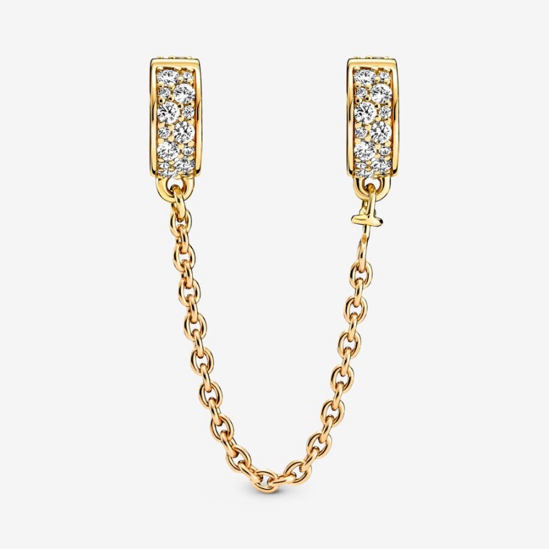 Gold Plated Pandora Clear Pavé Safety Clip Safety Chains | 3209415-HO