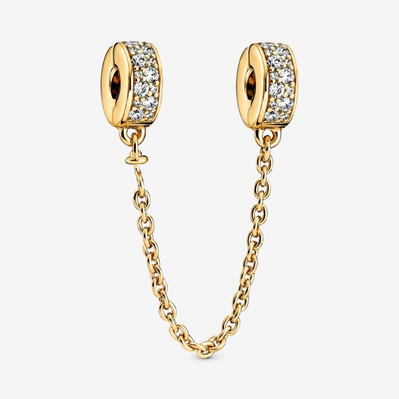 Gold Plated Pandora Clear Pavé Safety Clip Safety Chains | 3209415-HO