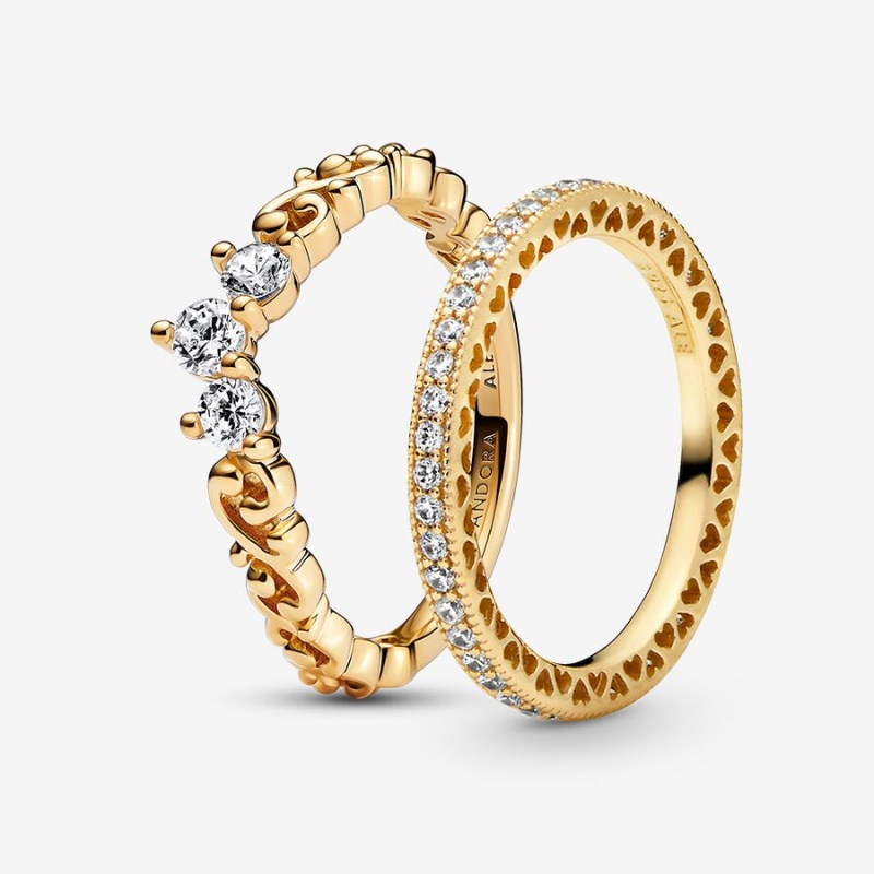 Gold Plated Pandora Elegant Sparkle Ring Sets | 0572963-AZ