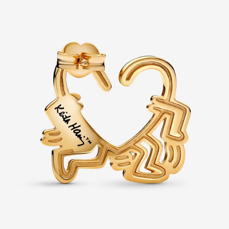 Gold Plated Pandora Keith Haring x Walking Heart Stud Earrings | 7510269-SG