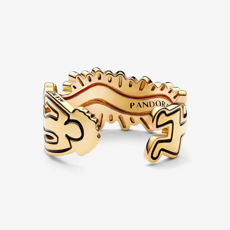 Gold Plated Pandora Keith Haring™ x Wavy Figure Open Band Rings | 2307651-RQ