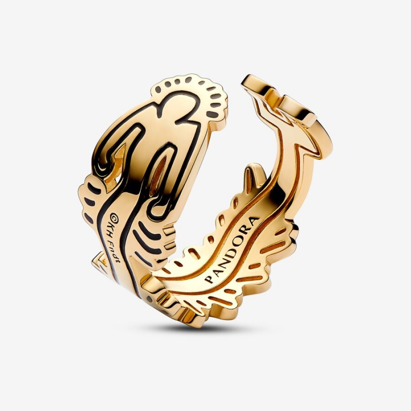 Gold Plated Pandora Keith Haring™ x Wavy Figure Open Band Rings | 2307651-RQ