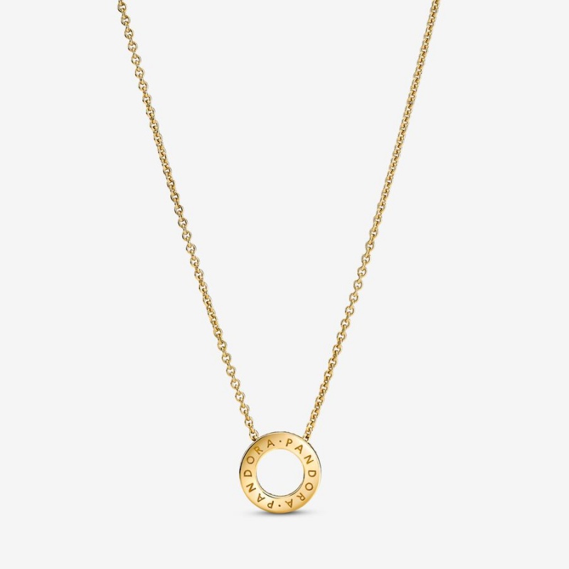 Gold Plated Pandora Logo Pavé Circle Collier Pendant Necklaces | 4378516-AK