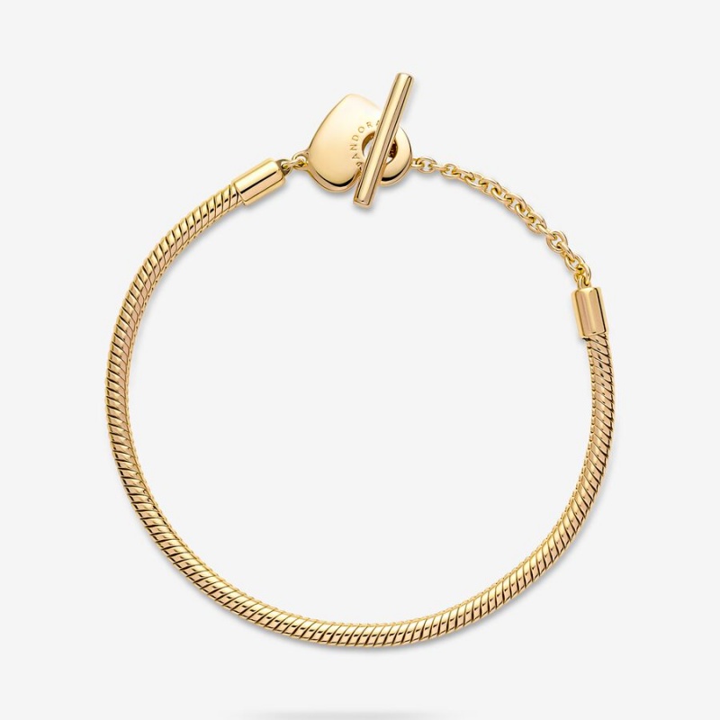 Gold Plated Pandora Moments Heart T-Bar Snake Charm Holders | 4807692-LD