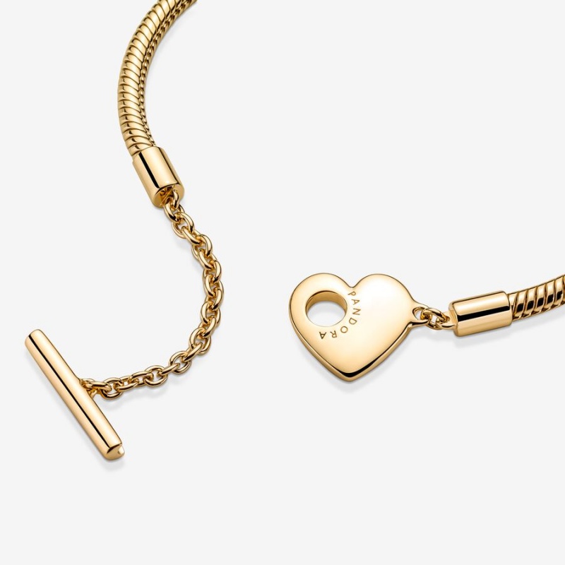 Gold Plated Pandora Moments Heart T-Bar Snake Charm Holders | 4807692-LD