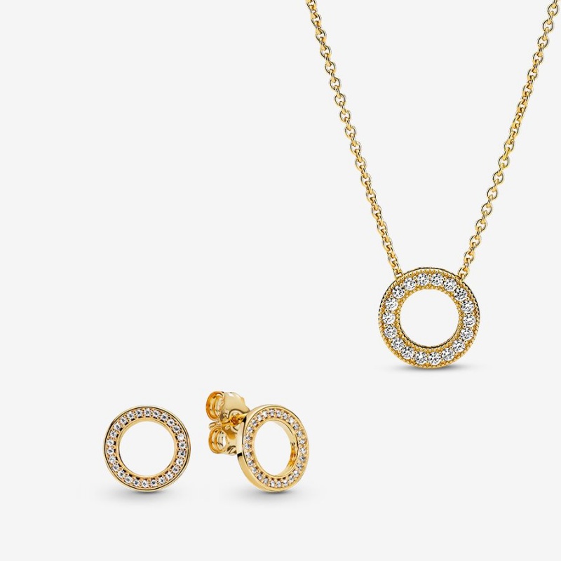 Gold Plated Pandora Necklace & Earring Sets | 6935142-ZE