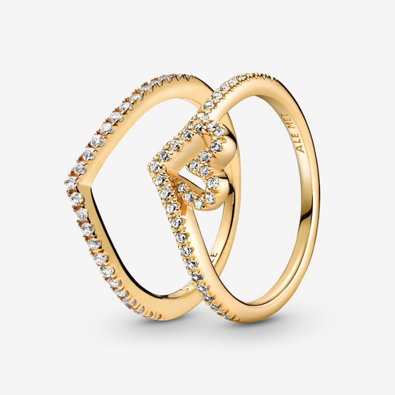 Gold Plated Pandora Ring Sets | 6901852-NG