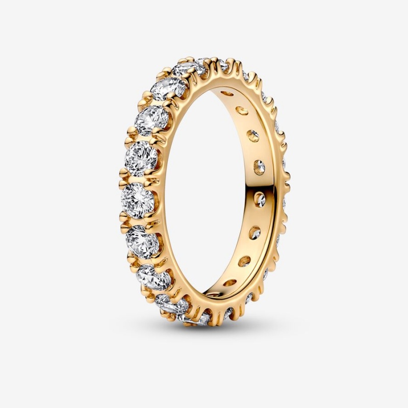 Gold Plated Pandora Sparkling Row Eternity Band Rings | 0147256-ID