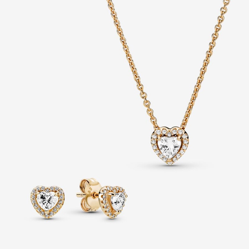 Gold Plated Pandora Sparkling Snowflake Jewelry Gift Set Necklace & Earring Sets | 5278341-PK