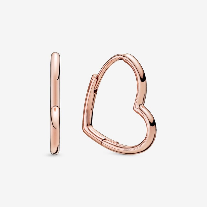 Rose Gold Plated Pandora Asymmetrical Heart Hoop Earrings | 2016859-MI