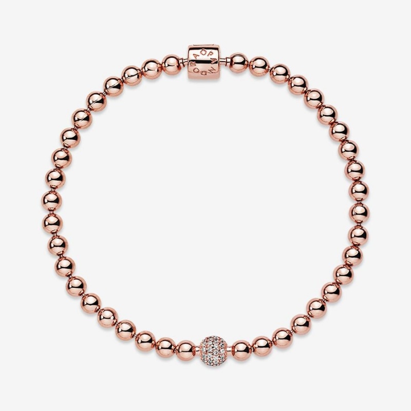 Rose Gold Plated Pandora Beads & Pavé Non-charm Bracelets | 8910645-QD