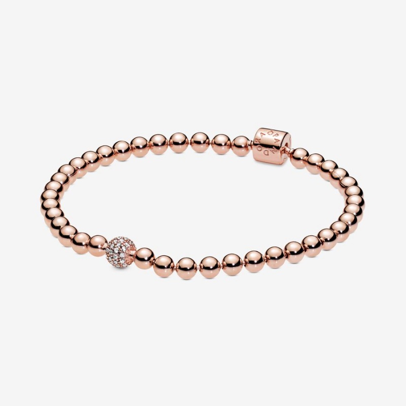 Rose Gold Plated Pandora Beads & Pavé Non-charm Bracelets | 8910645-QD