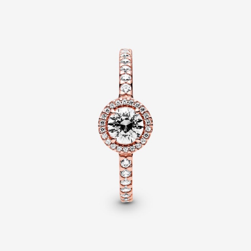 Rose Gold Plated Pandora Classic Sparkle Halo Halo & Solitaire Rings | 5609734-LE