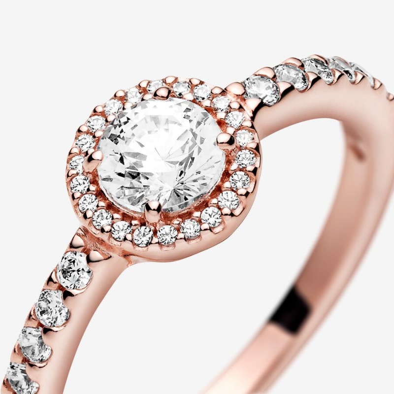 Rose Gold Plated Pandora Classic Sparkle Halo Halo & Solitaire Rings | 5609734-LE