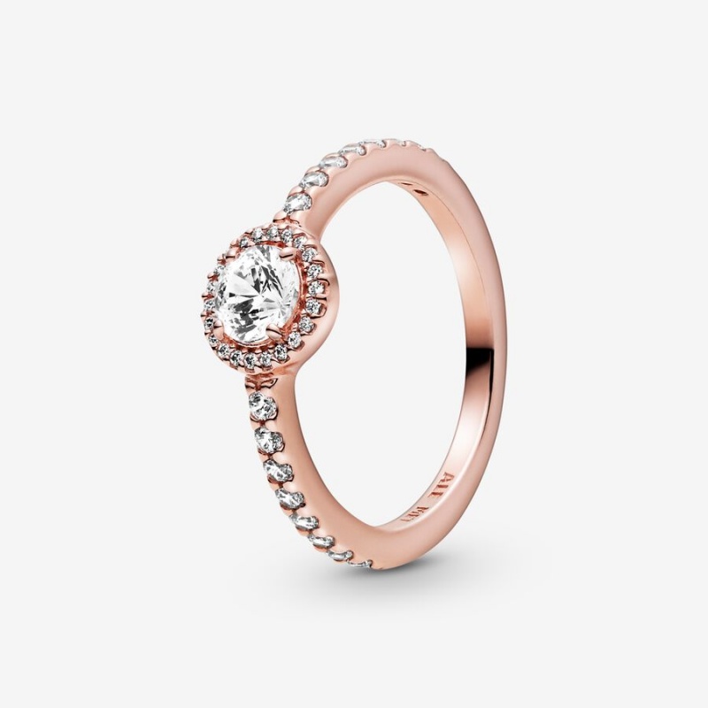 Rose Gold Plated Pandora Classic Sparkle Halo Halo & Solitaire Rings | 5609734-LE